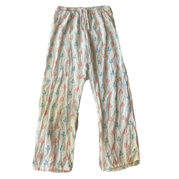 Forever 21 Lounge Pants Size S Anchors Nautical Drawstring White Blue Red Sleep - Picture 1 of 9